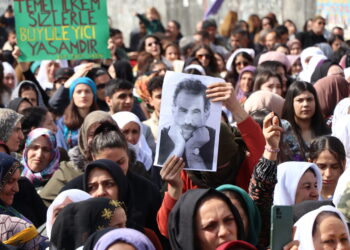 Jinan li Wanê posterê Abdullah Ocalan rakir