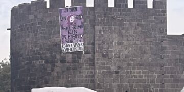 Li ser bircên Amedê wêneyê Rojîn Kabaîş hat daliqandin