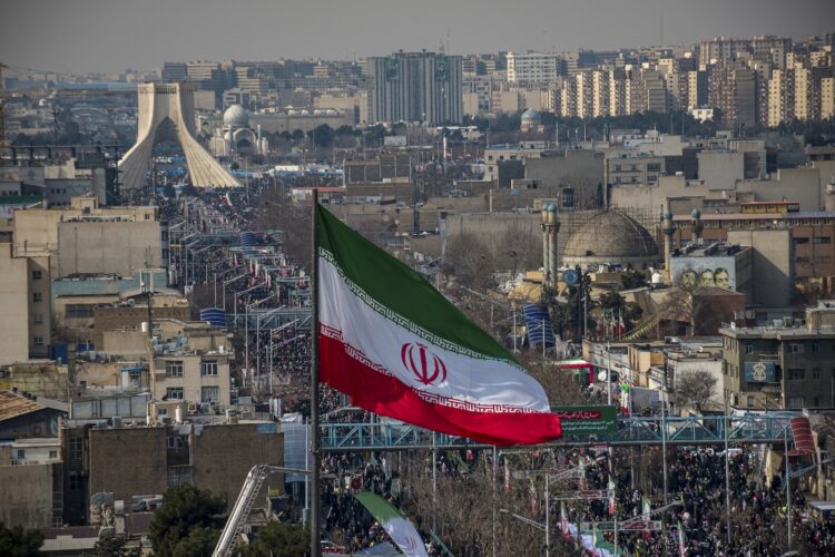 Thousands of Iranians attend a rally that marks the 46th anniversary of Iran’s 1979 Islamic Revolution in Tehran, Iran, on February 10, 2025. (Photo by Hossein Beris / Middle East Images / Middle East Images via AFP)